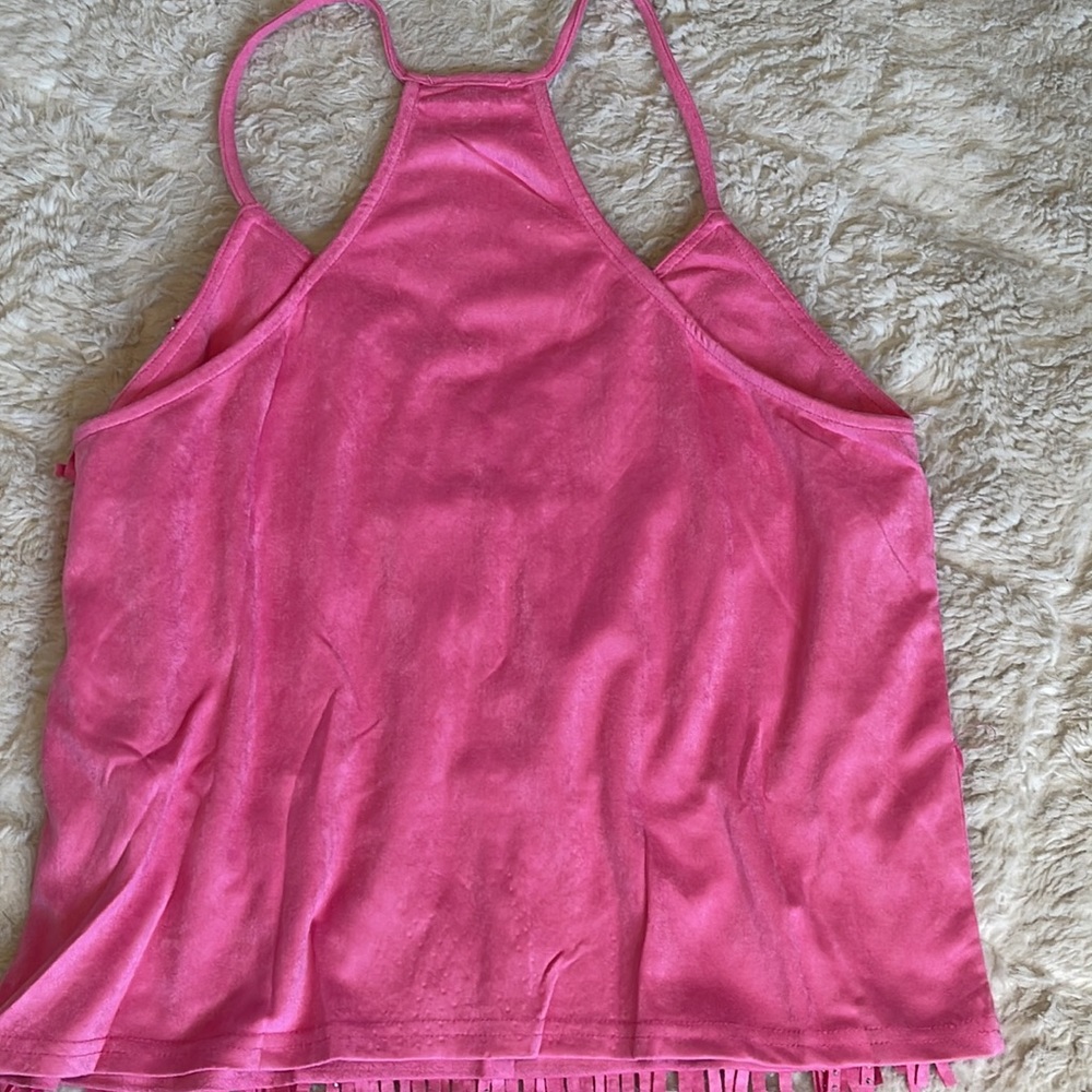 Mainstrip Women's Pink Silver Studded Fringe Racer Back Top Medium - Picture 7 of 8